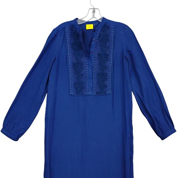 Roller Rabbit Maxi Kaftan Dress Size Small Blue Long Sleeve Pullover Embroidered - Picture 6 of 9